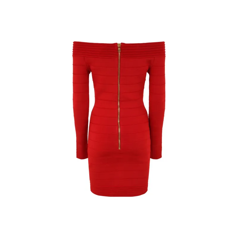 BALMAIN Off-shoulder Knitted Minidress-1