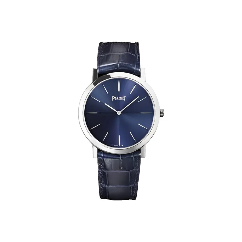 PIAGET Automatic Mechanical Movement Men's Watches Watch 38mm Blue Dial 18K White Gold Case Crocodile Leather Strap-0