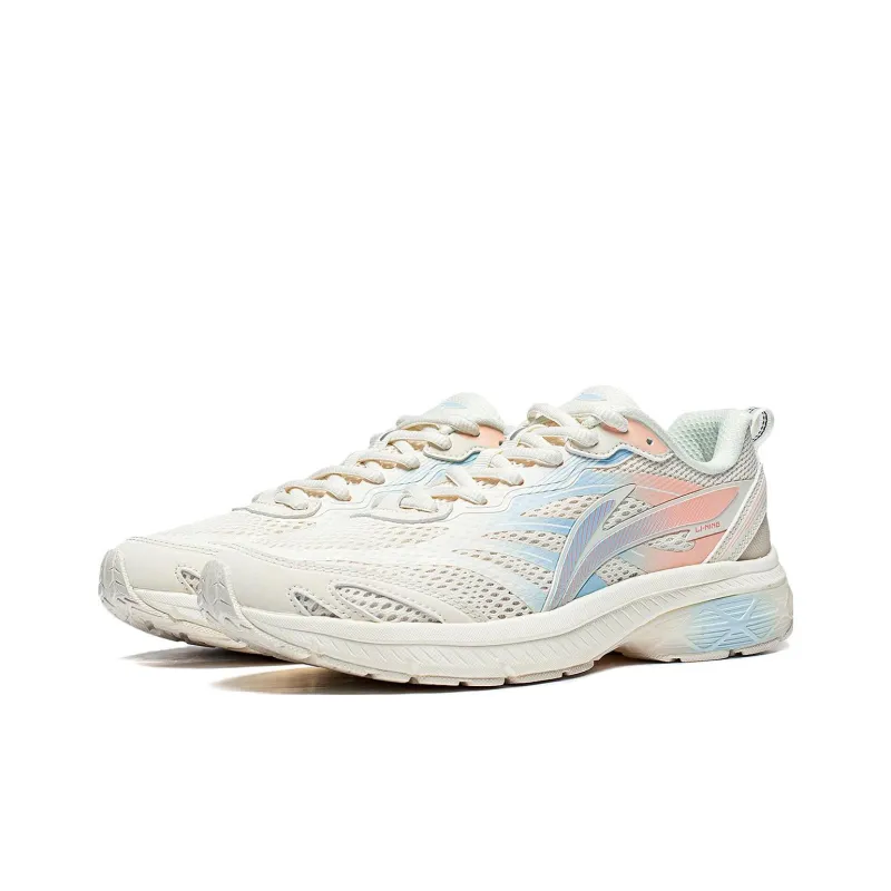 LiNing Chandelier Cushioned Slip Resistant Breathable Low Top Running Shoes Women's Beige Blue Pink-2