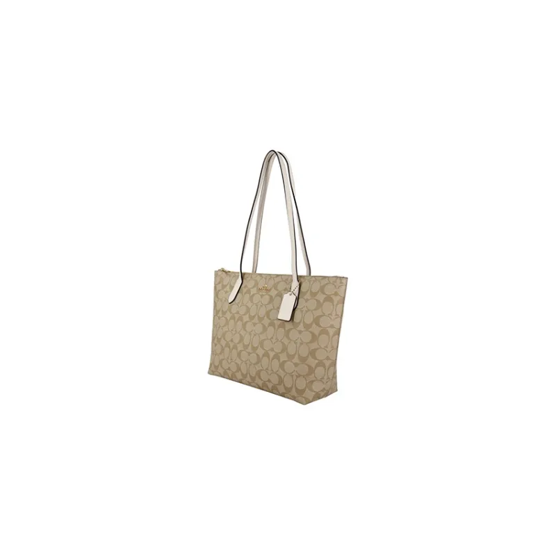 COACH Tote 30 Monogram Tote Shoulder Bag Women's Khaki White-14