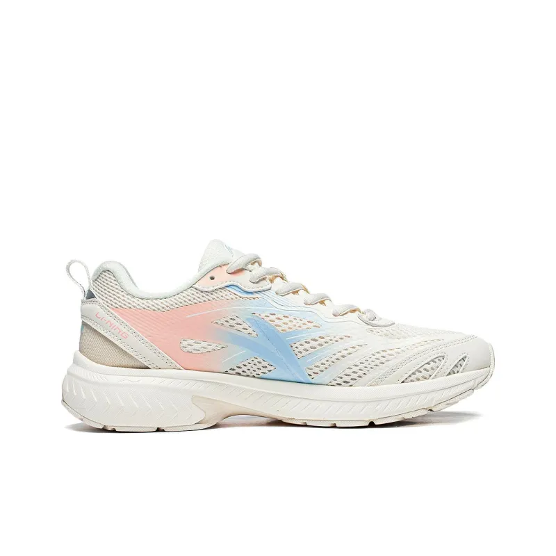 LiNing Chandelier Cushioned Slip Resistant Breathable Low Top Running Shoes Women's Beige Blue Pink-1