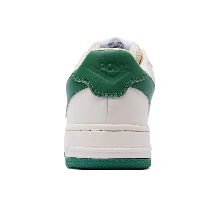 PONY Lighting Breathable Slip Resistant Low Top Skateboard Shoes Unisex White Green-3