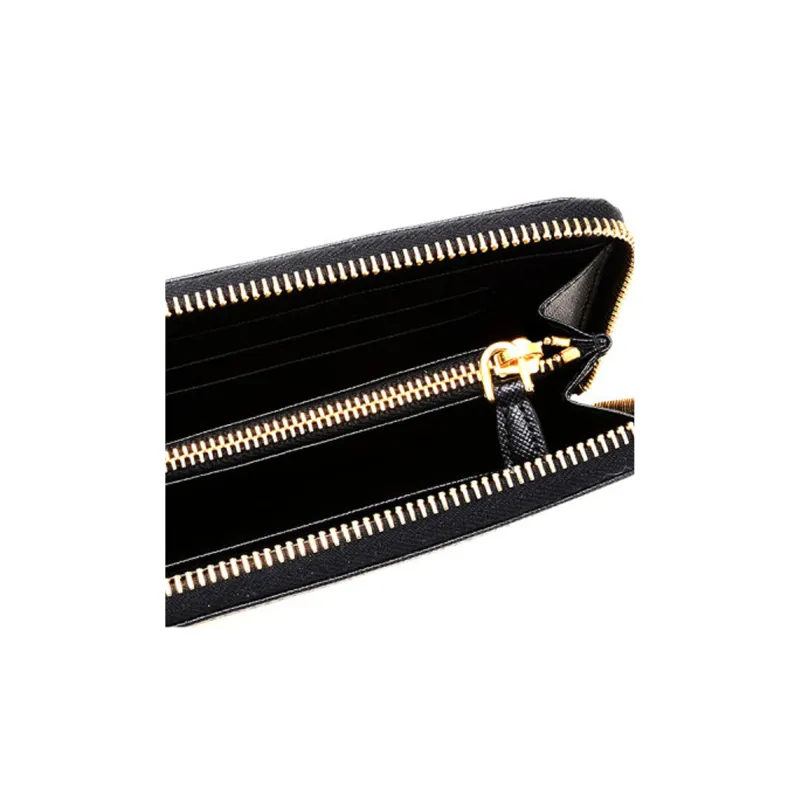 PRADA Cross Grain Cow Leather Cropped Wallet Small Size Unisex Black-5