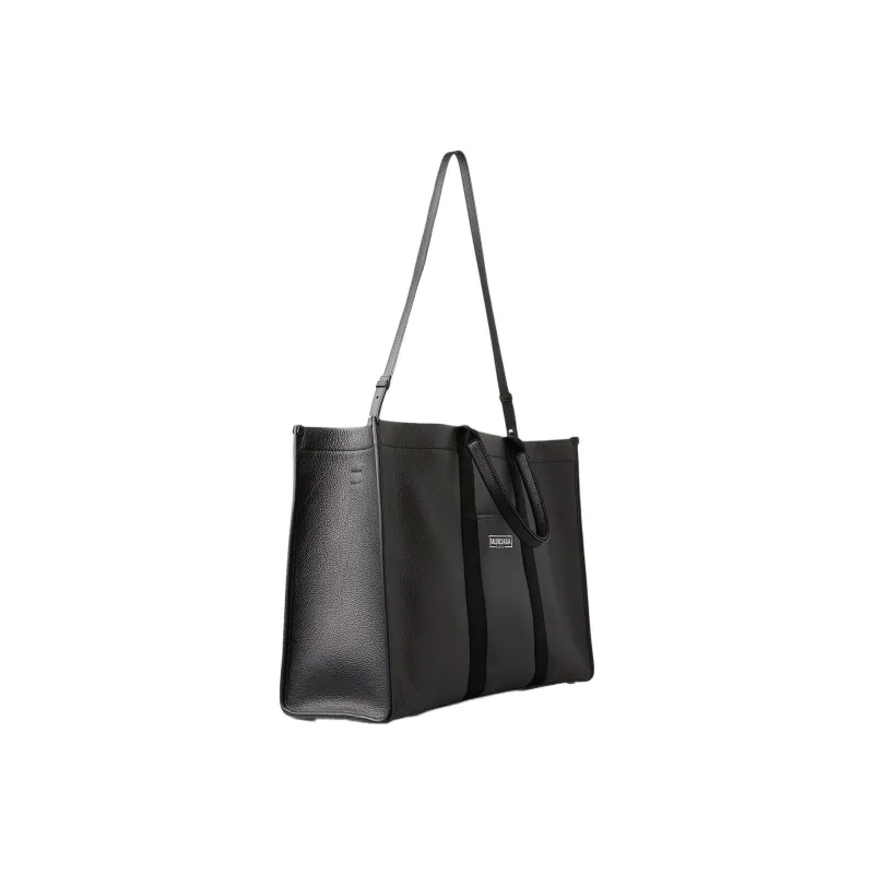 Balenciaga Cotton Canvas With Calfskin Tote Bag Shopping Bag Handbag Large Size Men's Black-1