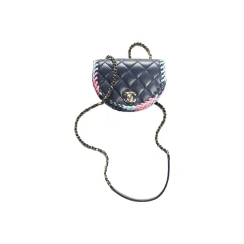 CHANEL Lambskin Messenger Bag, Shoulder Bag, Crossbody Bag Mini Women's Marine Blue/Light Blue/Pink