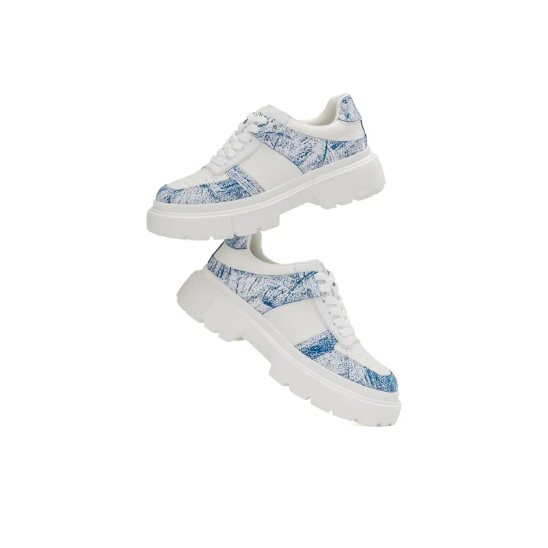 AOKANG Platform Shoes 3cm Women's White Blue-4
