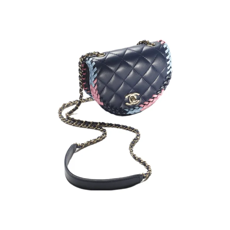 CHANEL Lambskin Messenger Bag, Shoulder Bag, Crossbody Bag Mini Women's Marine Blue/Light Blue/Pink-1