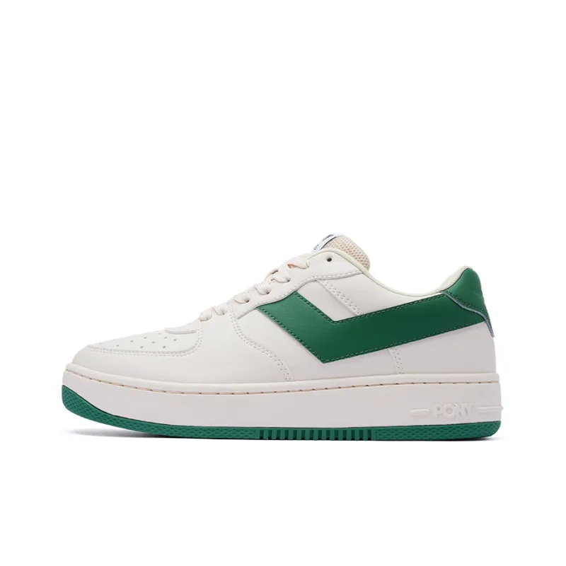 PONY Lighting Breathable Slip Resistant Low Top Skateboard Shoes Unisex White Green-0