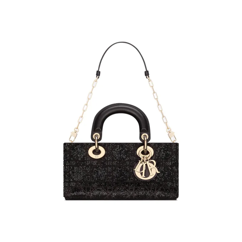 DIOR Lady D JOY Cotton Beaded Embroidery Lady Dior Bag, Shoulder Bag, Crossbody Bag, Handbag Small Size Women's Black-1