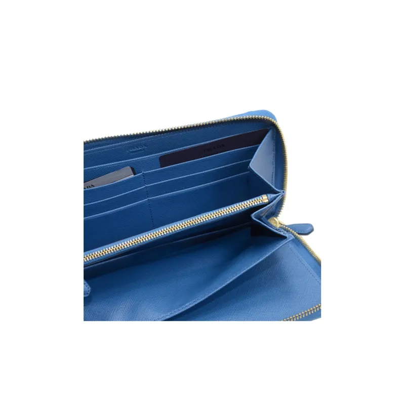 PRADA Cow Leather Clutches Wallets Large Size Women's Marine Blue-4