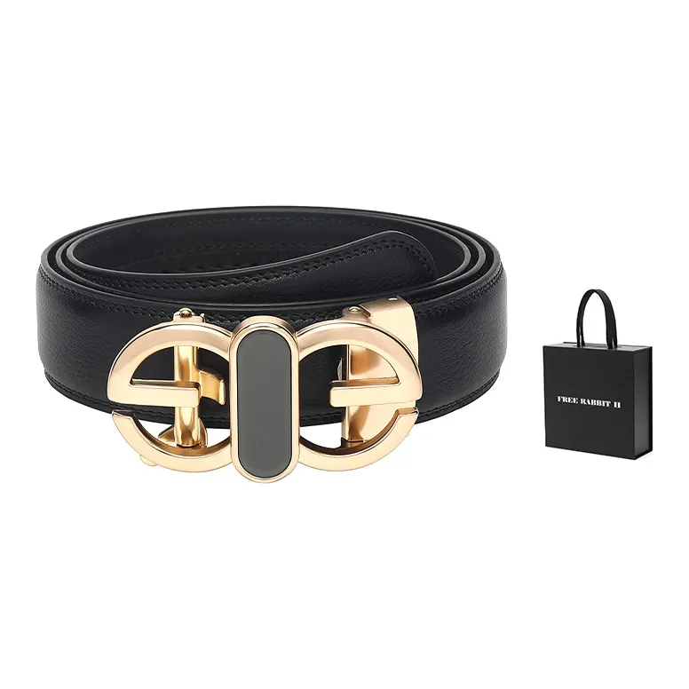 FREE RABBITⅡ Gold Collection Letter Head Business Automatic Buckle Cow Leather Leather Belts Men's Width  3.5cm-3