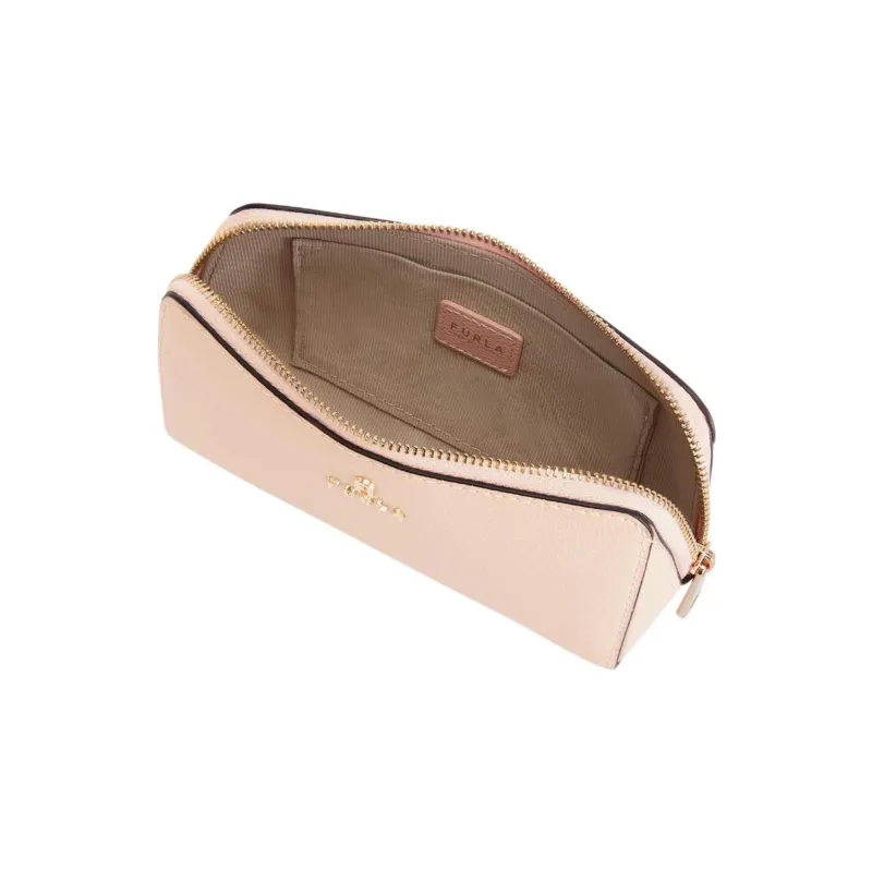 Furla Cow Leather Makeup Box Clutch Medium Size Women's Pink-2