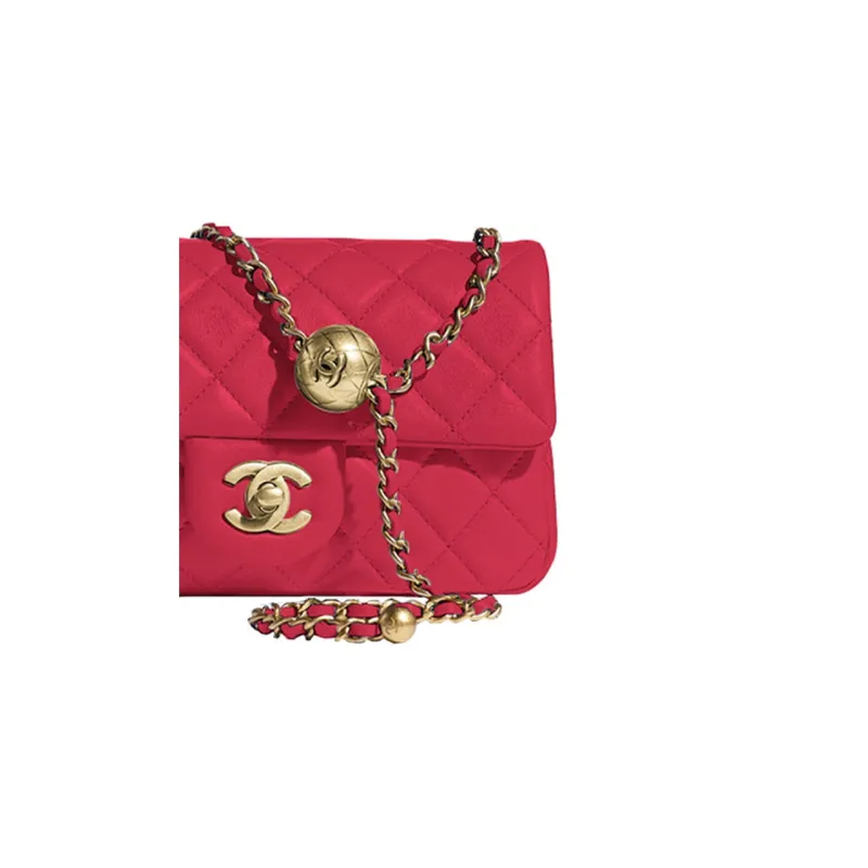 CHANEL Classic Flap CF Small Gold Ball Sheepskin Crossbody Bag, Shoulder Bag Women's Red-1