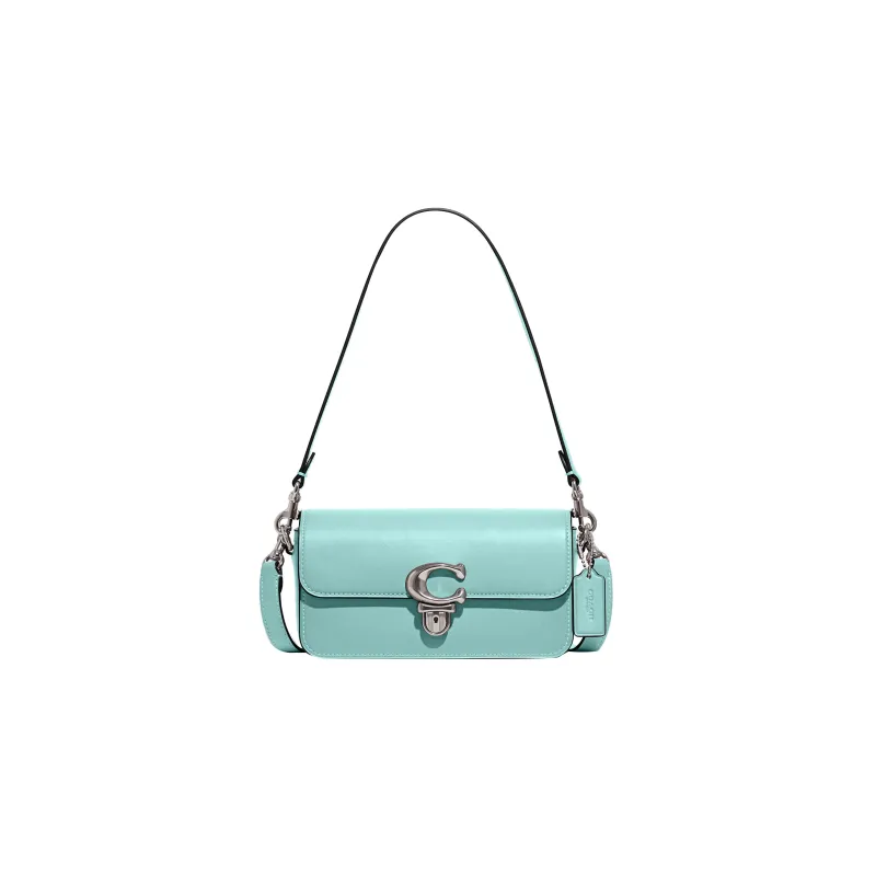 COACH Cow Leather Baguette Bag Handbag, Shoulder Bag Women's Light Blue-0