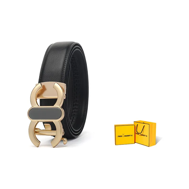 FREE RABBITⅡ Gold Collection Letter Head Business Automatic Buckle Cow Leather Leather Belts Men's Width  3.5cm-6