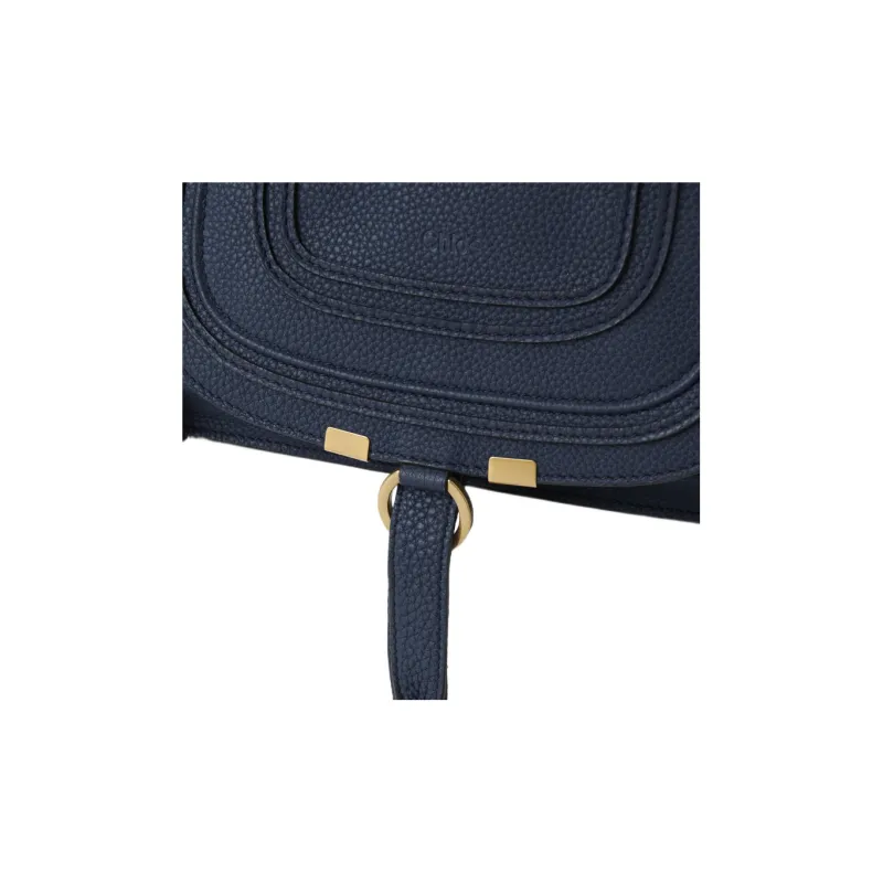 Chloe Marcie Grain Calfskin Shoulder Bag, Crossbody Bag, Handbag Trumpets Women's Marine Blue-3