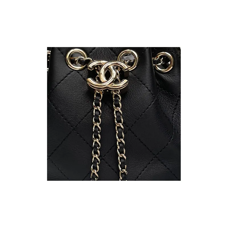 CHANEL Cow Leather Bucket Bag, Shoulder Bag, Crossbody Bag Women's Black-3