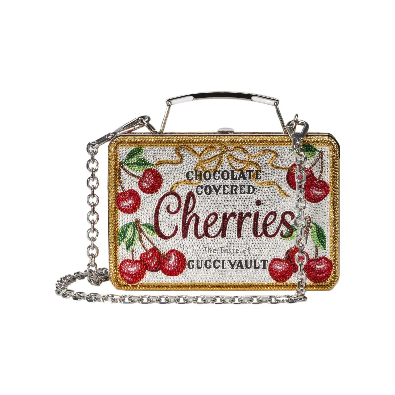 GUCCI Crystal Cherry Lunch Box Clutch Shoulder Bag Crossbody Bag Women's Gold/White-2