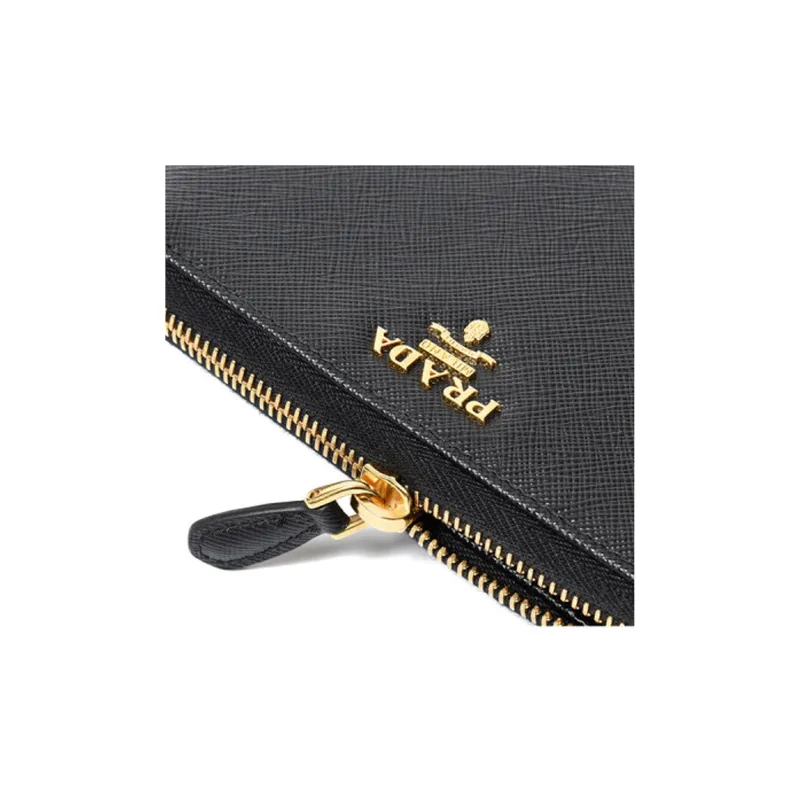 PRADA Cross Grain Cow Leather Cropped Wallet Small Size Unisex Black-4
