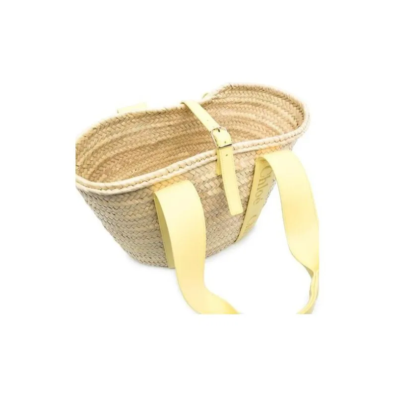 Chloe Raffia With Cow Leather Handbag Medium Size Women's Yellow-2