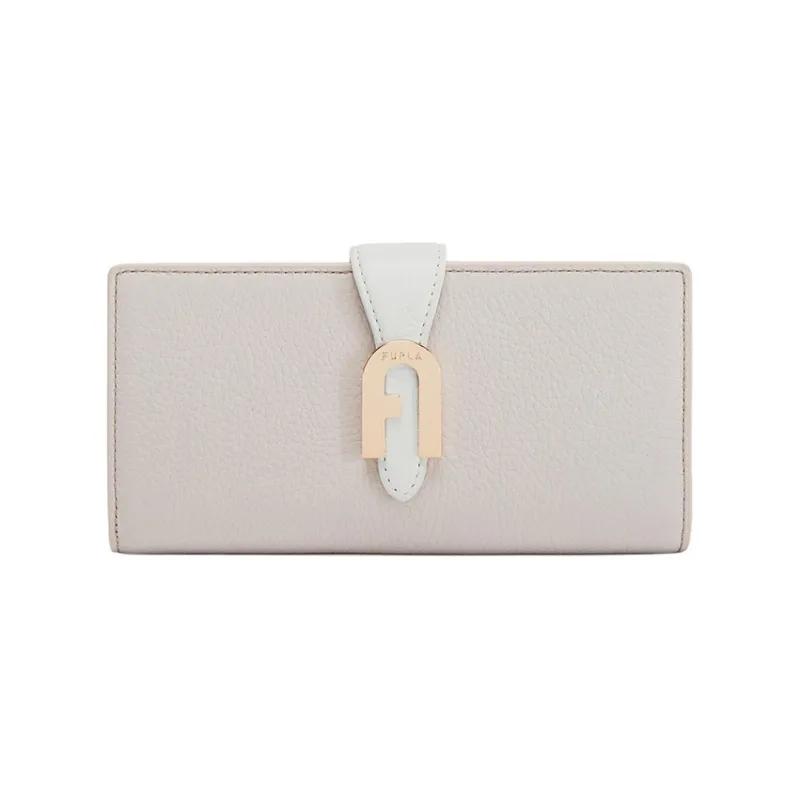 Furla Sofia Collection Grain Texture Leather Wallet Women's Soft White-0