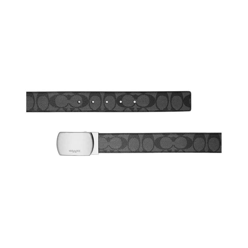 COACH PVC Leather Belts Men's Black Gray Width 3.8cm-1