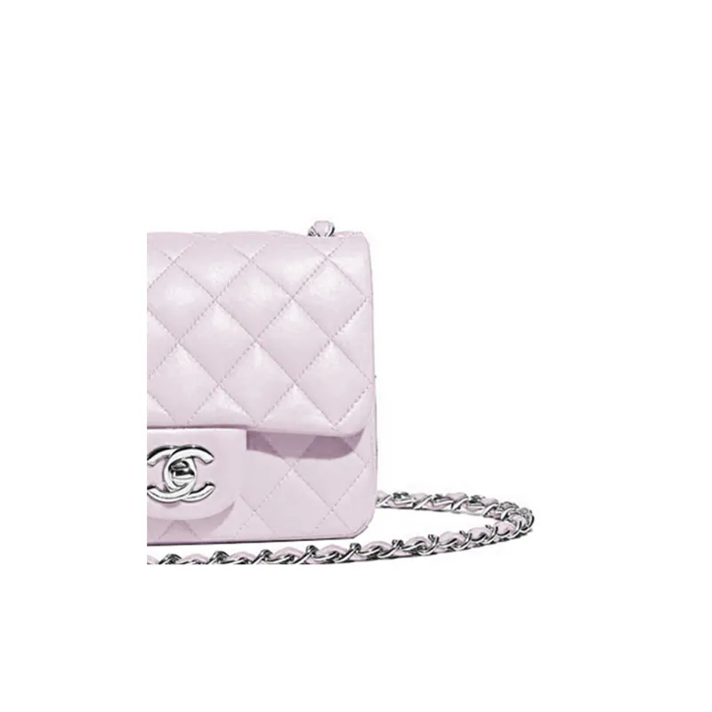 CHANEL Sheepskin Mini Square Flap Bag Flap Bag Chain Bag Shoulder Bag Women's Light Purple-1