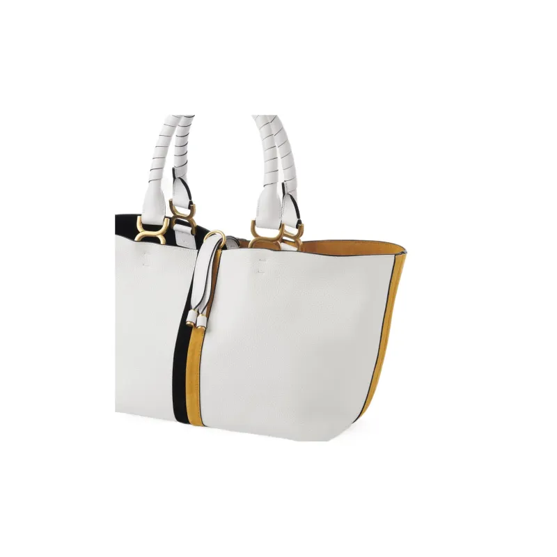 Chloe Marcie Grained Calfskin Tote Bag Shopping Bag Handbag Small Size Women's White-2
