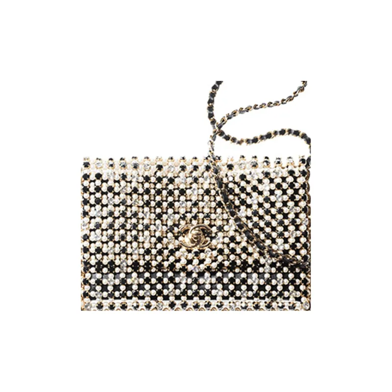CHANEL 21K Winter Rhinestone Artificial Pearl Evening Bag, Shoulder Bag, Crossbody Bag Women's Gold-2