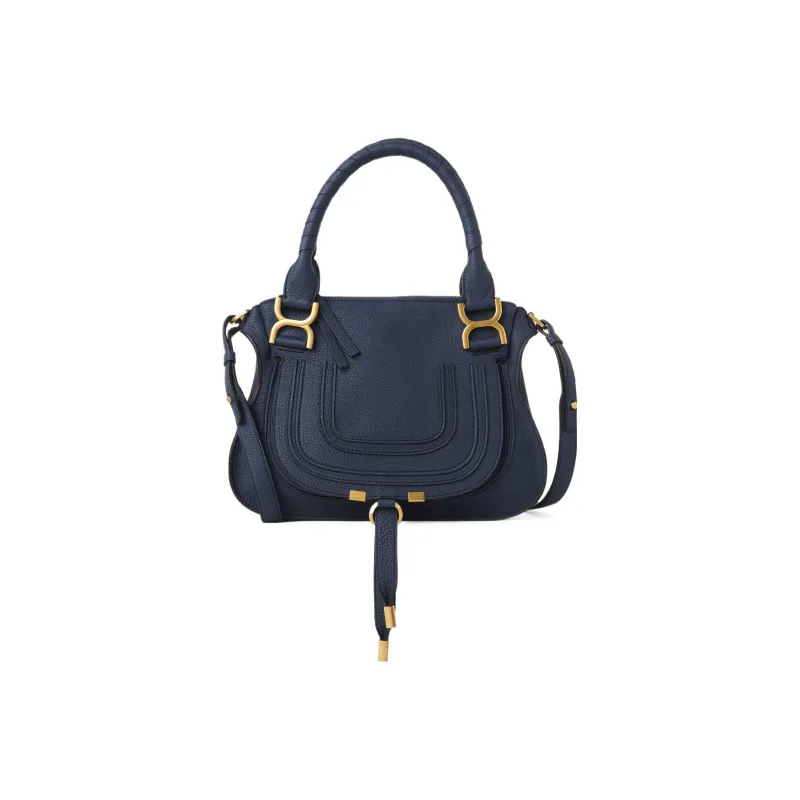 Chloe Marcie Grain Calfskin Shoulder Bag, Crossbody Bag, Handbag Trumpets Women's Marine Blue-0