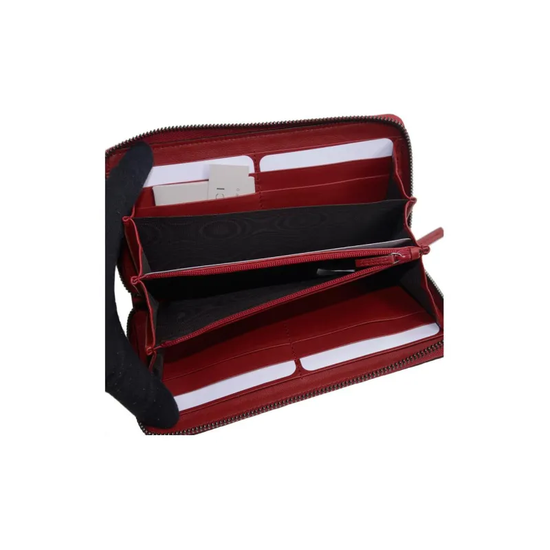 GUCCI Cow Leather Long Zip Closure Wallet Women's Red-2