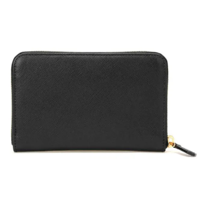 PRADA Cross Grain Cow Leather Cropped Wallet Small Size Unisex Black-3