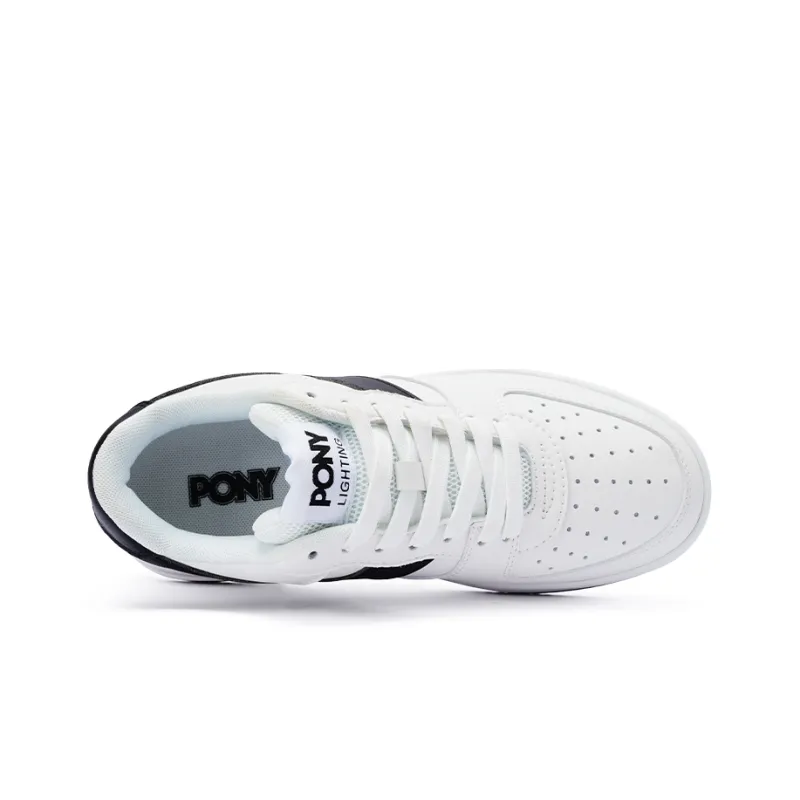 PONY Lighting Cushioned Slip Resistant Low Top Skateboard Shoes Unisex White Black-2