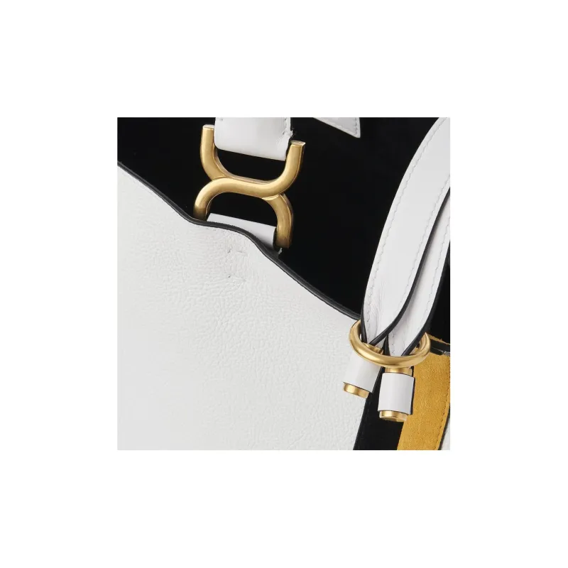 Chloe Marcie Grained Calfskin Tote Bag Shopping Bag Handbag Small Size Women's White-3