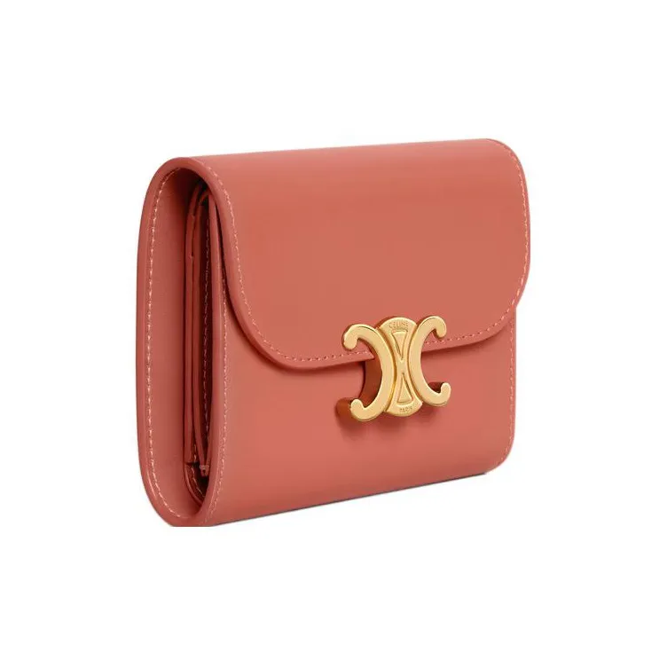 CELINE Triomphe Arc De Triomphe Calfskin Card Holder Wallet Small Size Women's Red-1