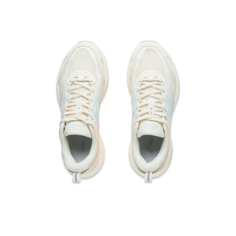 LiNing Chandelier Cushioned Slip Resistant Breathable Low Top Running Shoes Women's Beige Blue Pink-3