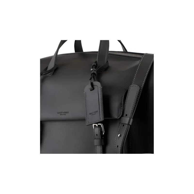 GIORGIO ARMANI Cow Leather Luggage Bag Handbags Men's Black-3