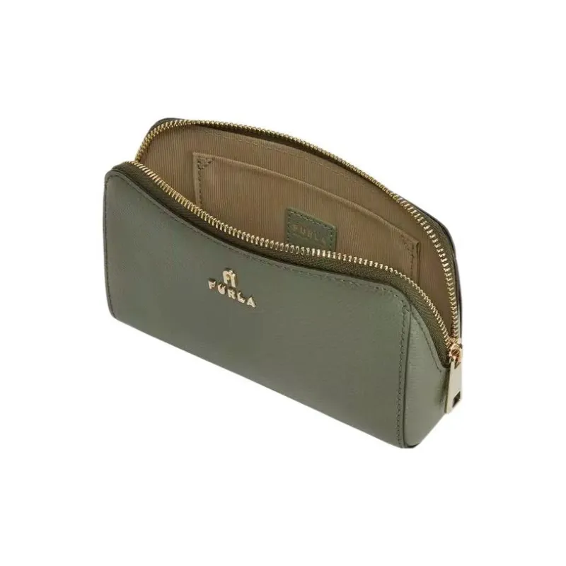 Furla Textured Leather Makeup Box Clutch Medium Size Women's Light Green-2