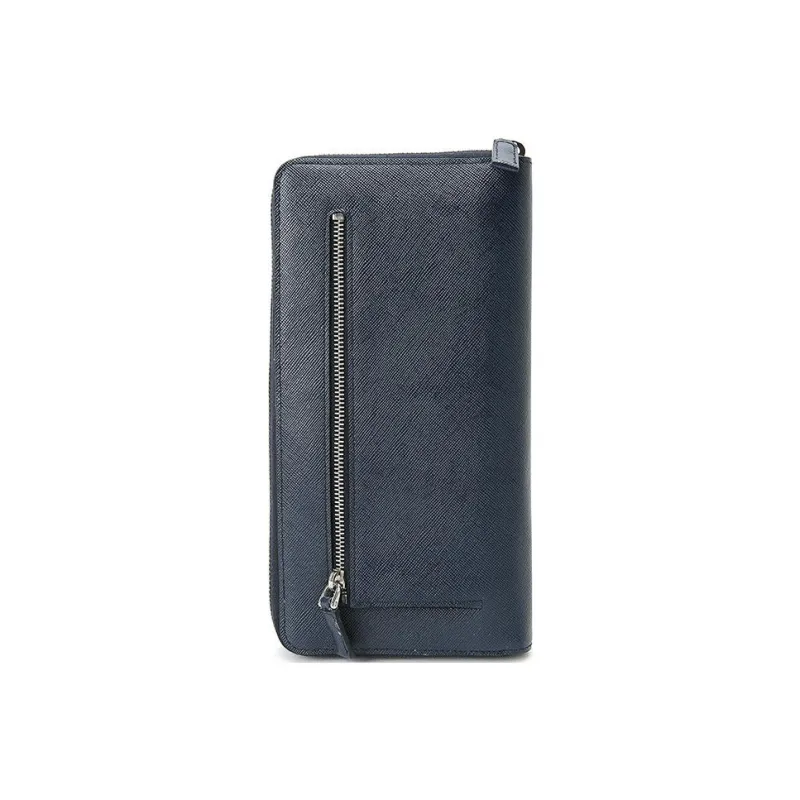 PRADA Cross Grain Cow Leather Clutches Wallets Large Size Men's Dark Blue-2