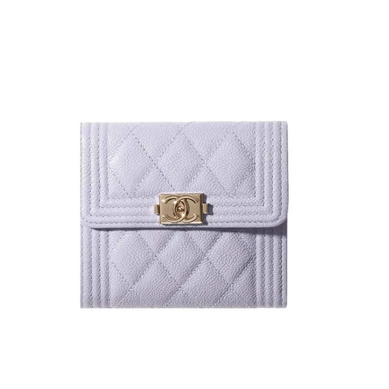CHANEL Leboy Grain Calfskin Wallet Women's Light Purple-3