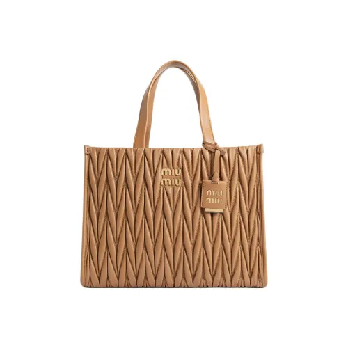 MIU MIU Matelassé Soft Sheep Leather Tote Bag Shopping Bag Shoulder Bag Crossbody Bag Handbag Women's Camel