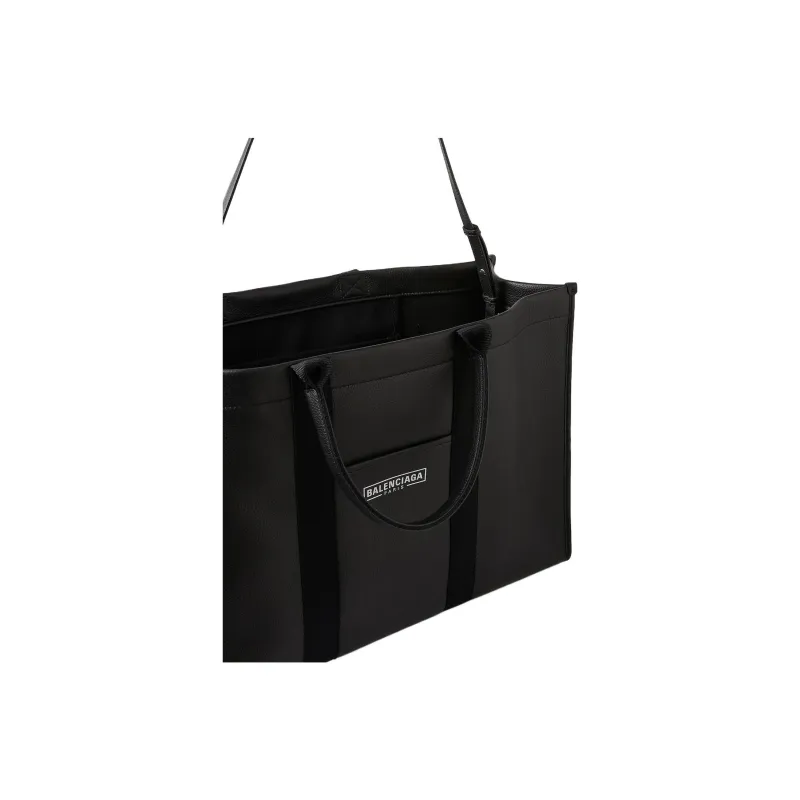 Balenciaga Cotton Canvas With Calfskin Tote Bag Shopping Bag Handbag Large Size Men's Black-3