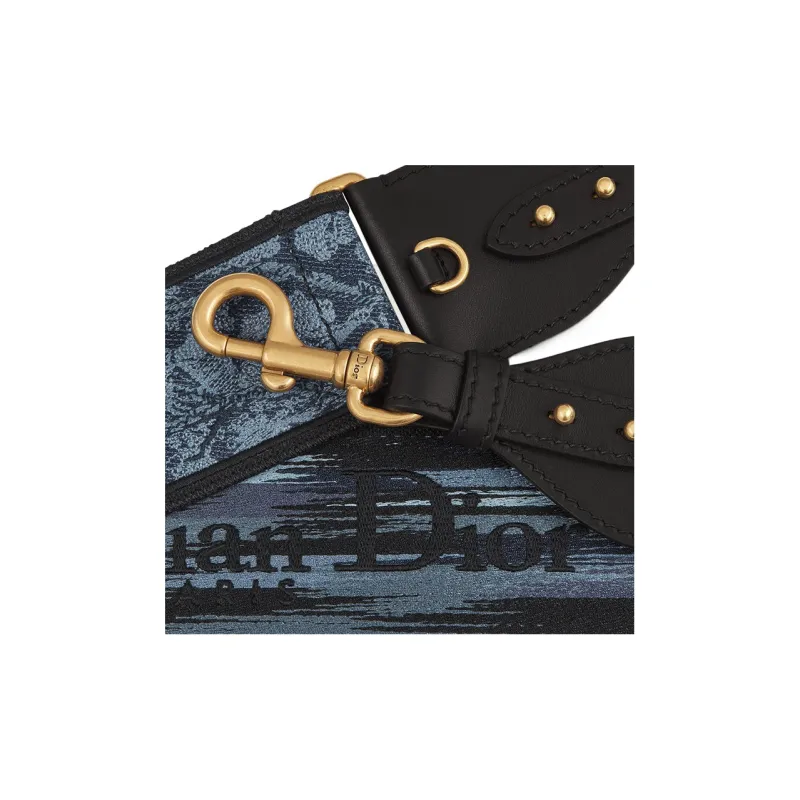 DIOR Embroidered Calfskin Bag Straps Women's Denim Blue-2