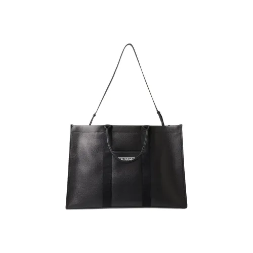 Balenciaga Cotton Canvas With Calfskin Tote Bag Shopping Bag Handbag Large Size Men's Black