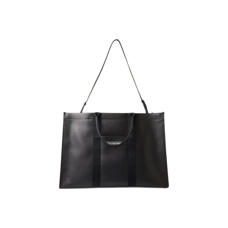 Balenciaga Cotton Canvas With Calfskin Tote Bag Shopping Bag Handbag Large Size Men's Black-0