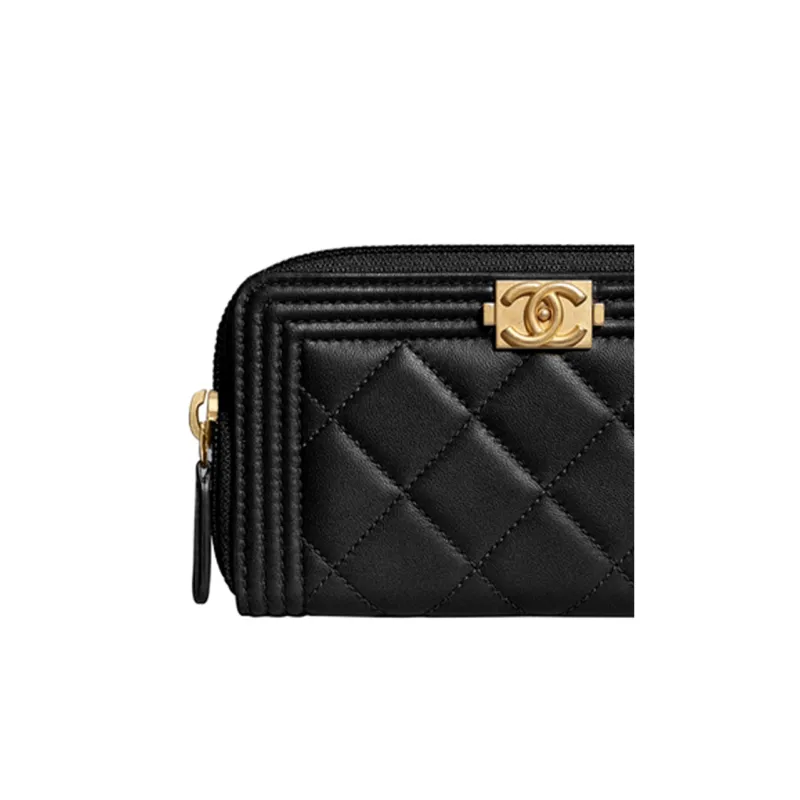 CHANEL Leboy Sheepskin Zip Closure Wallet Women's Black-3