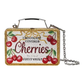 GUCCI Crystal Cherry Lunch Box Clutch Shoulder Bag Crossbody Bag Women's Gold/White