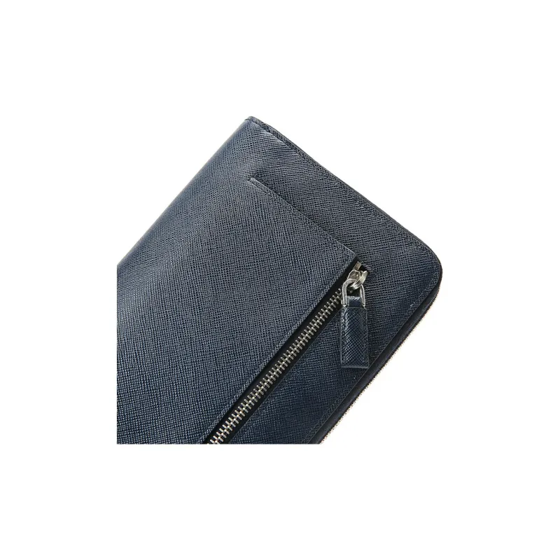 PRADA Cross Grain Cow Leather Clutches Wallets Large Size Men's Dark Blue-6