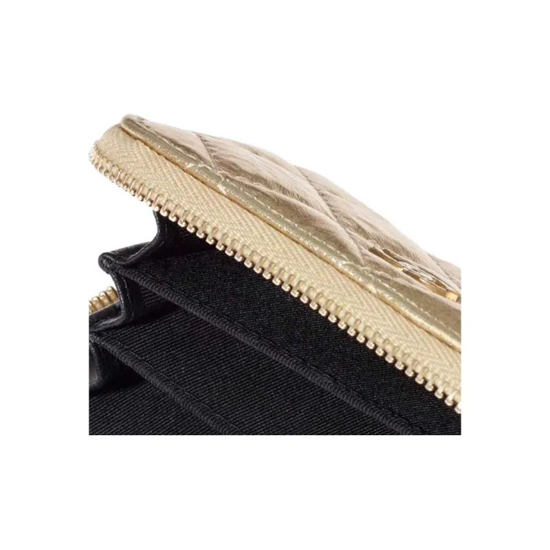 CHANEL 21K Winter Metal Texture Calfskin Handheld Zippers Wallet Card Holder Coin Purse Women's Gold-3