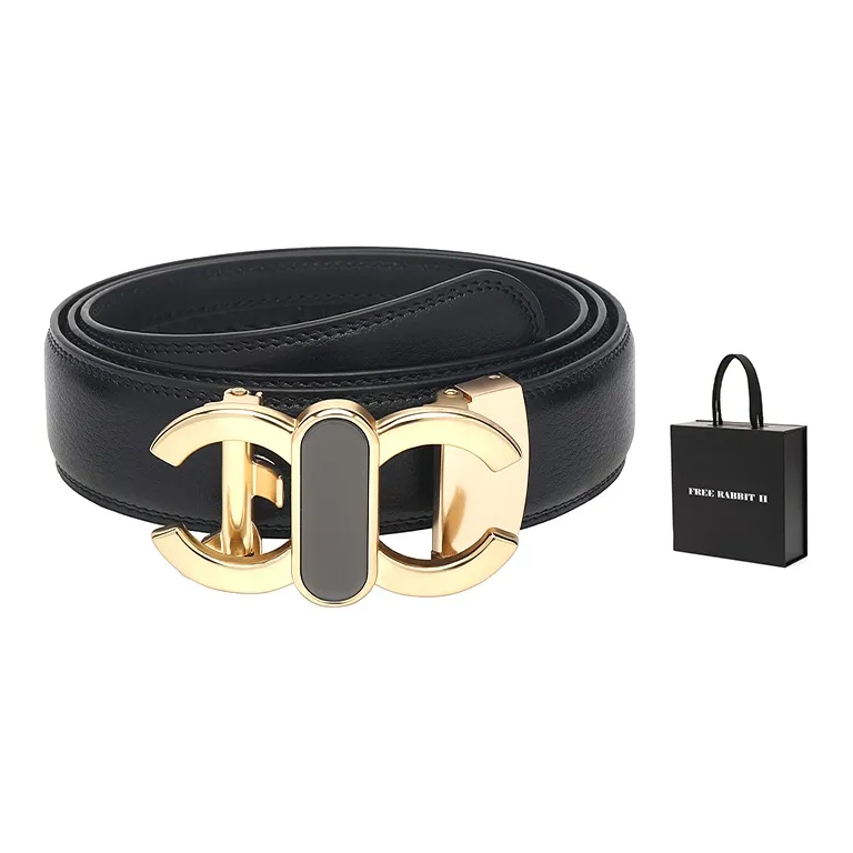 FREE RABBITⅡ Gold Collection Letter Head Business Automatic Buckle Cow Leather Leather Belts Men's Width  3.5cm-9